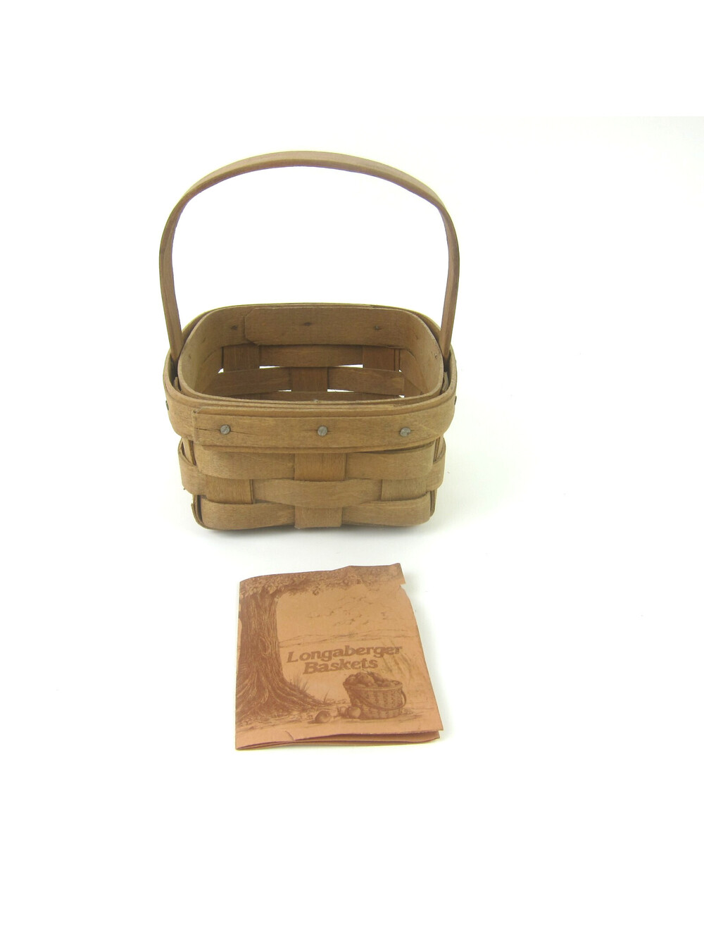 Vintage Longaberger Basket Handle 1985 Signed TM & Booklet 5" Strawberry Basket